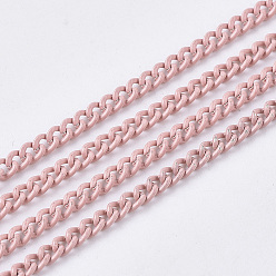 Pink Electrophoresis Iron Twisted Chains, Unwelded, with Spool, Solid Color, Oval, Pink, 3x2.2x0.6mm, about 328.08 Feet(100m)/roll