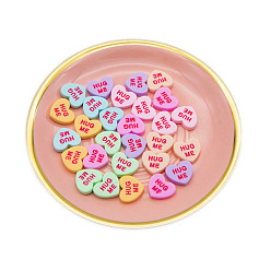 Mixed Color Opaque Resin Cabochons, Heart with Word Hug Me, Mixed Color, 19x18mm