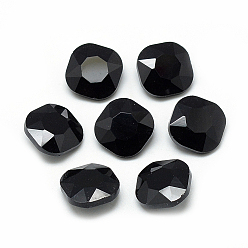 Black Pointed Back Glass Rhinestone Cabochons, Faceted, Square, Black, 10x10x4.5mm