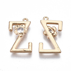 Letter Z Brass Pendants, with Rhinestones, Alphabet, Golden, Letter.Z, 18x10x2.5mm, Hole: 1mm