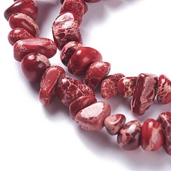 Rouge Brins de perles de jaspe impérial naturel, teint, puces, rouge, 6~10x5~8x4~6mm, Trou: 1.2mm, Environ 79 pcs/chapelet, 15.75 pouce (40 cm)