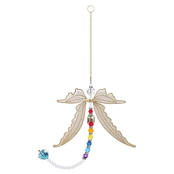 Colorful Metal Dragonfly Big Pendant Decoration, Hanging Suncatchers, with Glass Charms, for Garden Window Home Decoration, Colorful, 315mm