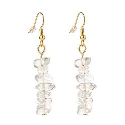 Quartz Boucles d'oreilles pendantes en perles de quartz naturel, boucles d'oreilles gouttes de pierres précieuses pour femmes, bijoux en laiton, or, 50~54x7~11.5x5~8mm, pin: 0.7 mm