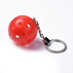 Red Plastic Pickleball Keychain, with Iron Ring, Round, Red, 11.8cm