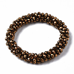 Dark Goldenrod Faceted Electroplate Glass Beads Stretch Bracelets, Torsade Bracelets, Rondelle, Dark Goldenrod, Inner Diameter: 2 inch(5cm)