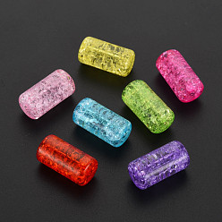 Couleur Mélangete Transparent perles acryliques craquelés, colonne, couleur mixte, 9.5x18.5mm, Trou: 2mm, environ330 pcs / 500 g