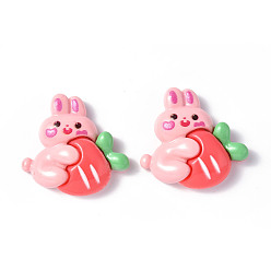 Rabbit Opaque Resin Cabochons, Animal with Carrot, Rabbit Pattern, 29.5x30.5x8.5mm