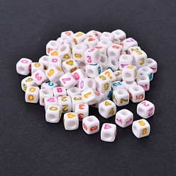 Mixed Color Mixed Style Opaque Acrylic European Large Hole Beads, Cube, Mixed Color, 7x7x7mm, Hole: 4mm, about 1840pcs/500g