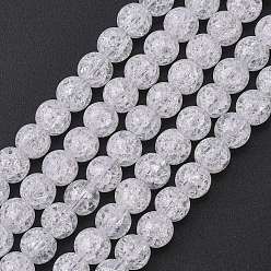 Clear Synthetic Crackle Quartz Beads Strands, Round, Clear, 4mm, Hole: 0.8mm, about 100pcs/strand, 15.7 inch