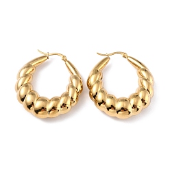 Real 24K Gold Plated 304 Stainless Steel Hoop Earrings, Croissant Earrings, Hypoallergenic Earrings, Textured, Real 24K Gold Plated, 43x40x11.5mm, Pin: 0.7x1mm