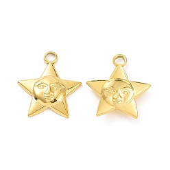 Real 18K Gold Plated Ion Plating(IP) 304 Stainless Steel Pendants, Star with Human Face Charm, Real 18K Gold Plated, 21x18.5x3mm, Hole: 2.5mm