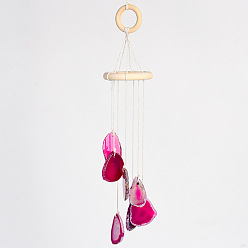 Fuchsia Nuggets Natural Agate Wind Chime, for Outdoor Home Garden Decor Geode Hanging Decorations , Fuchsia, 315mm