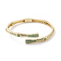 Verde Brazalete abierto con rombos y circonitas cúbicas, joyas de latón dorado para mujer, verde, diámetro interior: 2-5/8 pulgada (6.6 cm)