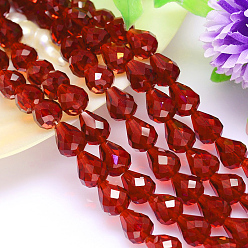 Rouge Foncé Brins de perles de cristal autrichien imitation larme facettée, grade de aaa, rouge foncé, 12x10mm, Trou: 0.9~1mm, Environ 33 pcs/chapelet, 15.7 pouce