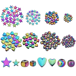 Non-magnetic Hematite 240Pcs 8 Style Electroplate Non-magnetic Synthetic Hematite Beads, Star & Heart & Round & Cube, 30pcs/style