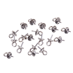 Stainless Steel Color PandaHall Elite 201 Stainless Steel Cup Pearl Peg Bails Pin Pendants, For Half Drilled Beads, 20pcs/bag