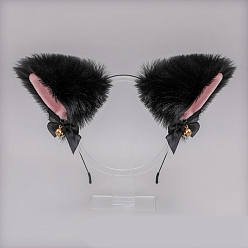 Noir Anime cosplay avec bandeau pelucheux oreilles de chat, bandeaux japonais lolita, accessoires de cheveux de costume de fête de filles, noir, 250mm