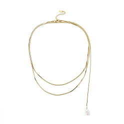 Doré  304 Collier chaîne serpent rond en acier inoxydable avec breloque pompon perle acrylique pour femme, or, 44.09 pouce (112 cm)