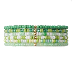 Citron Vert 6 Ensemble de bracelets extensibles en perles de verre et perles en laiton, bracelets empilables, lime, diamètre intérieur: 2-1/4 pouce (5.7 cm), 6 pièces / kit