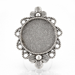 Antique Silver Vintage Adjustable Iron Finger Ring Components Alloy Flower Cabochon Bezel Settings, Cadmium Free & Lead Free, Antique Silver, Flat Round Tray: 20mm, 17mm