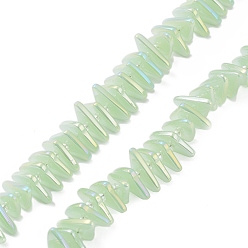 Light Green Electroplate Glass Beads Strands, Imitation Jade, Triangle, Light Green, 9x15.5~16mm, Hole: 1mm, about 120pcs/strand, 24.57~25.67''(62.4~65.2cm)