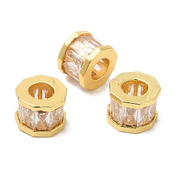 Golden Rack Plating Brass Cubic Zirconia European Beads, Large Hole Beads, Cadmium Free & Lead Free, Long-Lasting Plated, Polygon, Golden, 9x7mm, Hole: 4.5mm