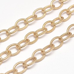 Golden Electroplate Iron Cable Chains, Textured, Soldered, with Spool, Oval, Lead Free & Nickel Free, Golden, 12x9x2mm, about 65.61 Feet(20m)/roll