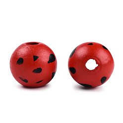 Rouge Perles de bois peintes par pulvérisation, perles imprimées, ronde, rouge, 15~16x14~15mm, Trou: 3~4mm