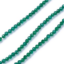 Dark Green Faceted Glass Beads Strands, Round, Dark Green, 2~2.5mm, Hole: 0.5mm, about 180~200pcs/strand, 14.5~16.1 inch(37~41cm)