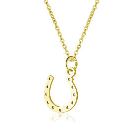Golden 201 Stainless Steel Pendants Necklaces, with Cable Chains, Horseshoe, Golden, 16.3 inch(40cm), 1mm