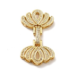 Golden Brass Micro Pave Clear Cubic Zirconia Fold Over Clasps, Cadmium Free & Lead Free, Lotus, Golden, 44x23.5x7mm, Hole: 2~4x2mm