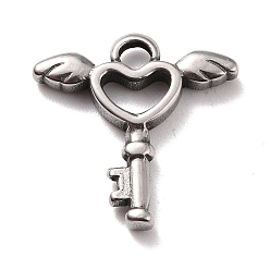 Stainless Steel Color 304 Stainless Steel Pendants, Key with Wings, Stainless Steel Color, 18x18x3mm, Hole: 2.5mm