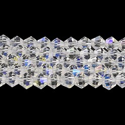Clair AB Transparentes perles de verre de galvanoplastie brins, de couleur plaquée ab , facette, Toupie, clair ab, 4x4mm, Trou: 0.8mm, Environ 87~98 pcs/chapelet, 12.76~14.61 pouce (32.4~37.1 cm)