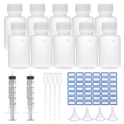 Clear DIY Kit, with Plastic Liquid Reagent Bottle, Label Paster, Plastic Funnel Hopper, Pipettes Dropper and Dispensing Syringe, Clear, 37x6~37mm, Hole: 2mm