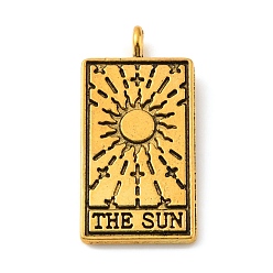 Солнце Сплавочные подвески тибетского стиля, прямоугольник с рисунком таро, античное золото , 26x13x2 мм, отверстие : 2 мм