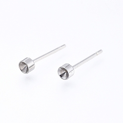 Stainless Steel Color 304 Stainless Steel Stud Earring Settings, for Pointed Back Rhinestone, Stainless Steel Color, Fit for 2mm Rhinestone, 13x3mm, Pin: 0.8mm