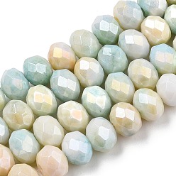 Turquesa Hebras de perlas de vidrio electrochapadas facetadas, color de ab chapado, ábaco, turquesa, 8~8.5x6~6.5 mm, agujero: 1.4 mm, sobre 66~67 unidades / cadena, 15.35 pulgada ~ 16.57 pulgada (39~41.1 cm)