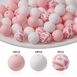 Pink Round Food Grade Eco-Friendly Silicone Focal Beads, Chewing Beads For Teethers, DIY Nursing Necklaces Making, Pink, 15mm, Hole: 1.5mm, 25pcs/set