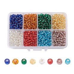 Color mezclado 1 caja 6/0 cuentas de semillas de vidrio agujero redondo plateado agujero cuentas sueltas, color mezclado, 4 mm, agujero: 1 mm, sobre 1900 unidades / caja