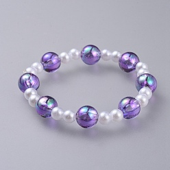 Purple Transparent Acrylic Imitated Pearl  Stretch Kids Bracelets, with Transparent Acrylic Beads, Round, Purple, 1-7/8 inch(4.7cm)