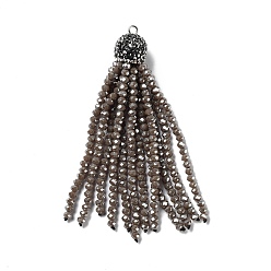 Gris Ardoise Électroplaque de perles en verre, avec les accessoires de strass en laiton, gris ardoise, 76x10.8mm, Trou: 2.5mm