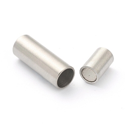 Stainless Steel Color 304 Stainless Steel Magnetic Clasps with Glue-in Ends, Column, Stainless Steel Color, Hole: 4mm, 16mm