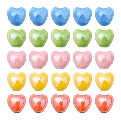Couleur Mélangete 25pcs 5 couleurs perles de porcelaine nacrées faites à la main, cœur, couleur mixte, 10x10x7mm, Trou: 1.8mm, 5 pcs / couleur
