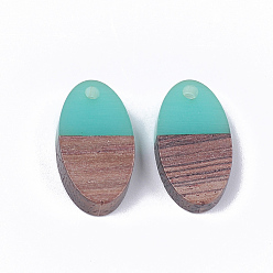 Turquoise Moyen Pendentifs en bois de résine et de noyer, ovale, turquoise moyen, 20x11x3.5mm, Trou: 1.8mm