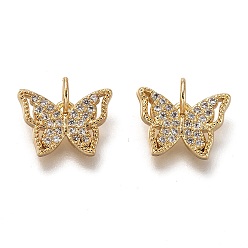 Golden Brass Micro Pave Clear Cubic Zirconia Charms, Cadmium Free & Lead Free, Long-Lasting Plated, Butterfly, Golden, 9x13x2mm, Hole: 3mm