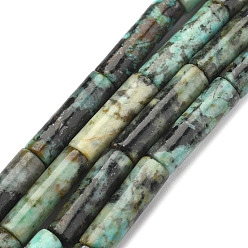 Turquoise Africaine Brins de perles turquoises africaines naturelles (jaspe), colonne, 13~14x4mm, Trou: 1mm, Environ 30 pcs/chapelet, 15.9 pouce (40.5 cm)