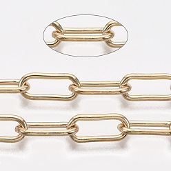 Light Gold Cadenas de clips de hierro sin soldar, cadenas portacables alargadas estiradas, con carrete, la luz de oro, 14x6x1.4 mm, aproximadamente 82.02 pies (25 m) / rollo