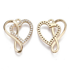 Clear Brass Micro Pave Cubic Zirconia Pendants, Long-Lasting Plated, Heart & Infinity, Light Gold, Clear, 21x16.5x2mm, Hole: 1.5mm