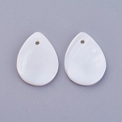 White Shell Pendants, Dyed, teardrop, White, 20x15x2mm, Hole: 1.4mm