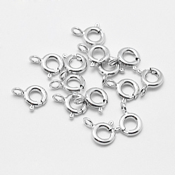 Platinum Rhodium Plated 925 Sterling Silver Spring Ring Clasps, Electroplate, Platinum, 9x6x1.5mm, Hole: 3mm